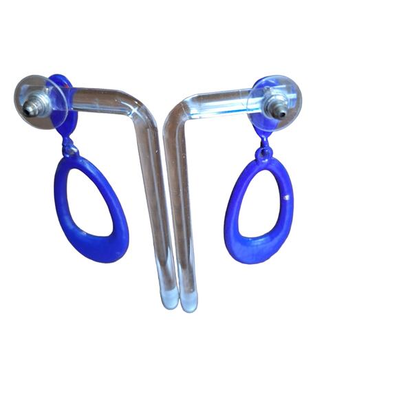 Oval Hoop Earrings Purple Rhinestones Posts - Picture 4 of 6